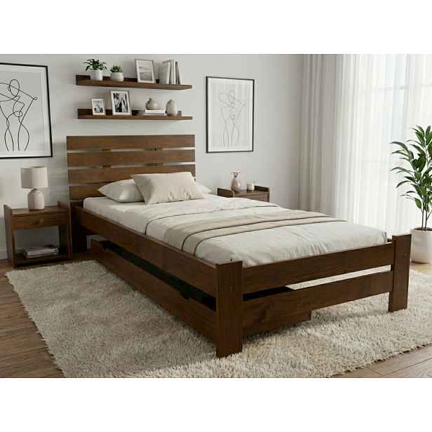 Postel PARIS zvýšená 90 x 200 cm, dub Rošt: S lamelovým roštem, Matrace: Matrace Deluxe 10 cm