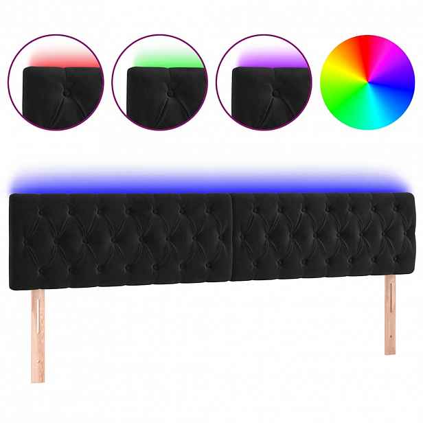 vidaXL Čelo postele s LED černé 180 x 7 x 78/88 cm samet