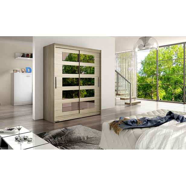 Moderní prostorná šatní skříň Fanny - šířka 150 cm, sonoma