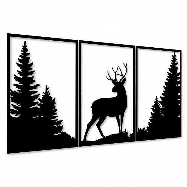 Nástěnná Dekorace Jelen 120 cm Panely Ze Dřeva Obývacího Pokoje Triptych Velká Ozdoba