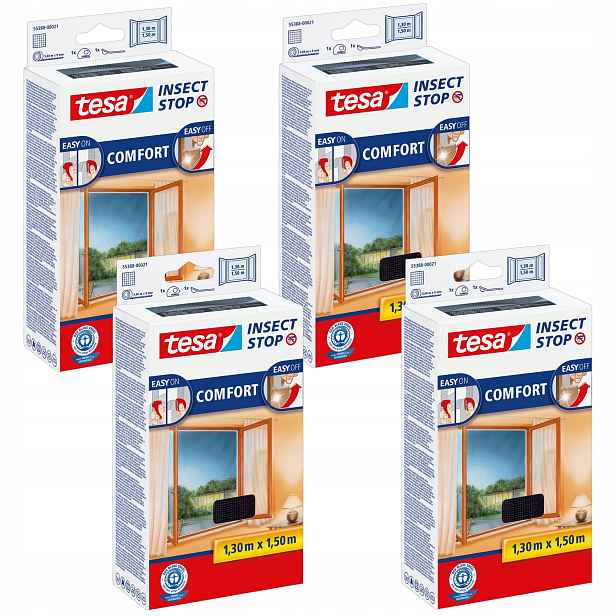 Tesa Moskytiéra Síť na okno s páskou na suchý zip černá 1,3x1,5m x4