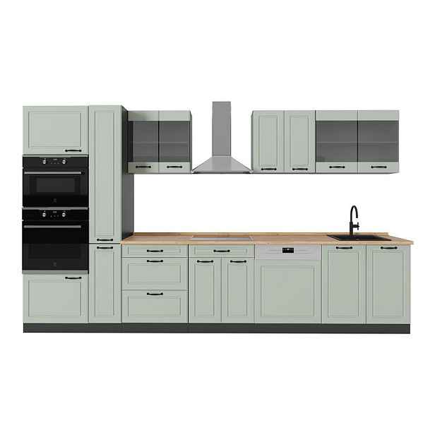 Vicco KUCHYŇSKÝ KOUT R-Line, Mint venkovský dům/Antracit, 350 cm pracovná doska Dub Goldkraft