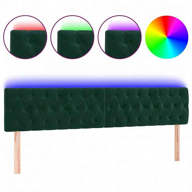 vidaXL Čelo postele s LED tmavě zelené 180 x 7 x 78/88 cm samet
