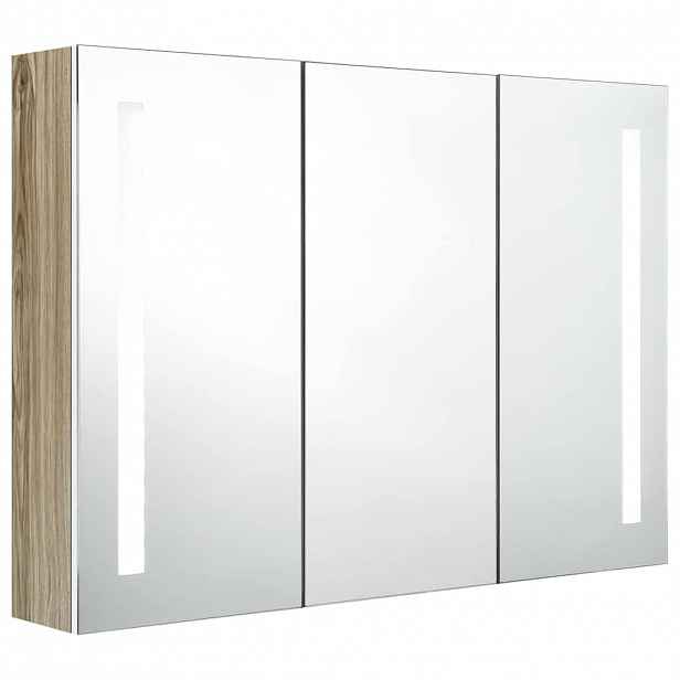 vidaXL LED koupelnová skříňka se zrcadlem 89 x 14 x 62 cm bílá a dub