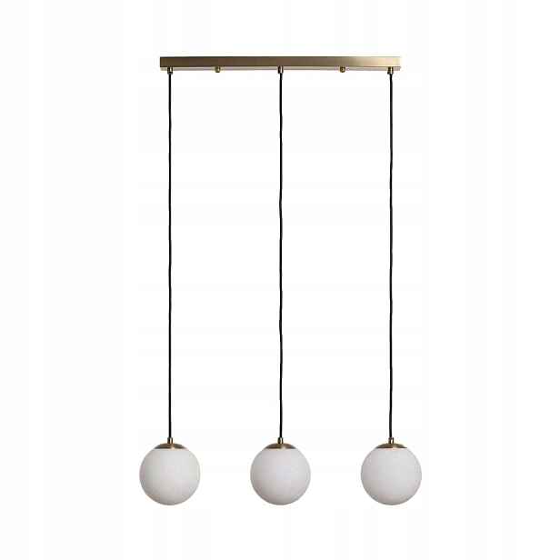 Závěsná lampa trojitá zlatá skleněná bílá koule lišta 60 cm Abruzzo