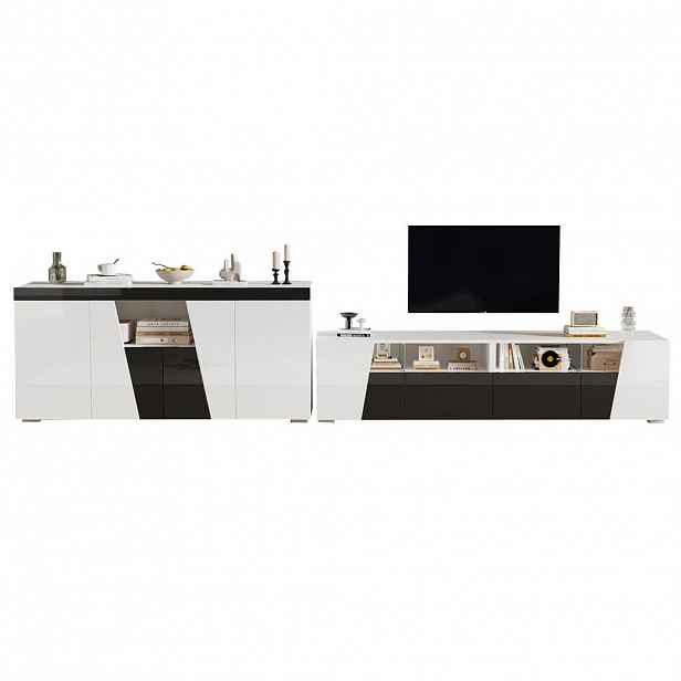FLIEKS SET TV KOMODY 180 cm Černá Bílá Lesk LED MDF
