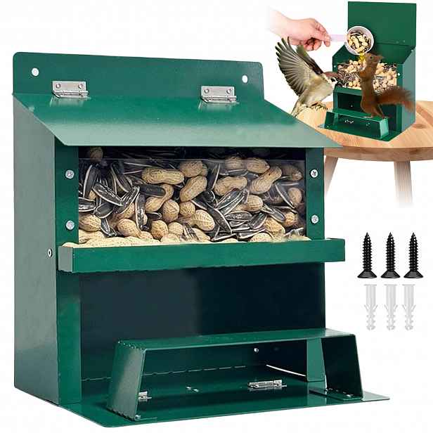 Kovové Krmítko Pro Veverky 23 X 22.5 CM S Průhledným Oknem, Zelené
