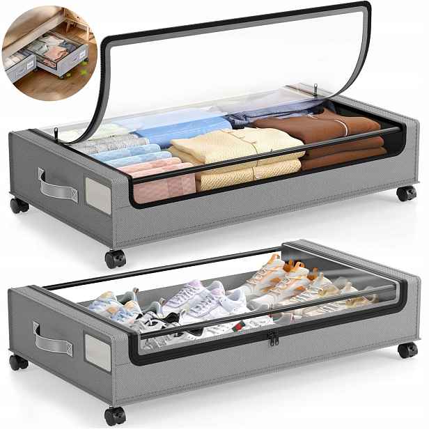 Organizér, Kontejner Na Kolečkách Pod Postel, Skříň, Šedý, Úspora Místa