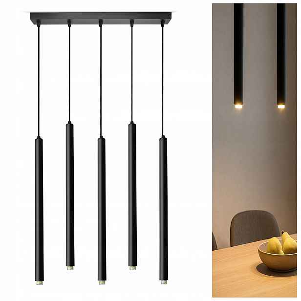 Stropní závěsná lampa Laser Sopel Tuba 853-BZ5 Černá G9 5-bodová Led