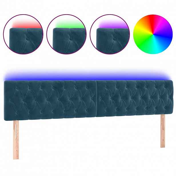 vidaXL Čelo postele s LED tmavě modré 180 x 7 x 78/88 cm samet