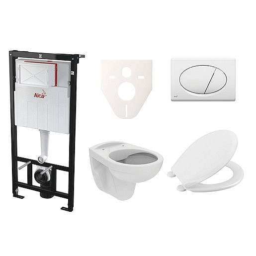 Závěsný set WC S-line PRO rimless, nádržka Alcaplast Sádromodul, tlačítko bílé SIKOASP1
