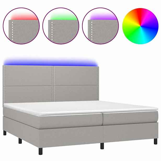 vidaXL Box spring postel s matrací a LED světle šedá 200x200 cm textil