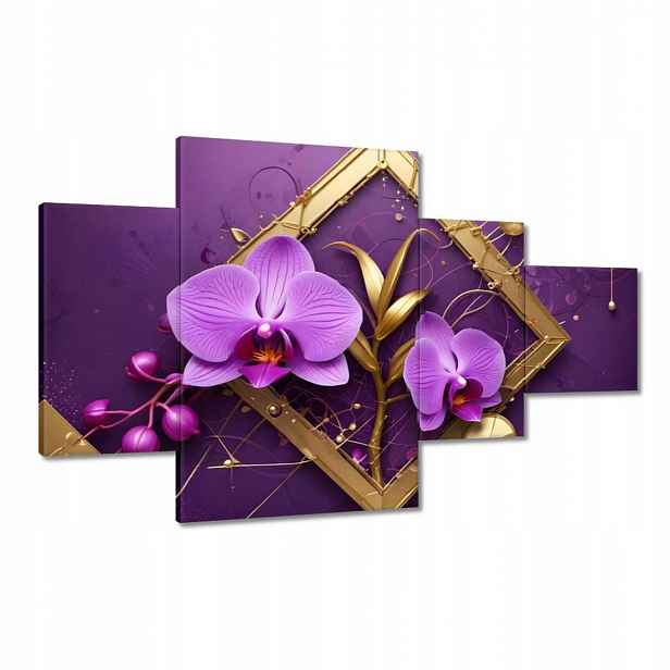 Obrazy 130x80 Fialové orchideje a zlato