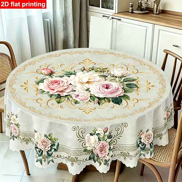 TEMU 1ks 2D tištěný plochý ubrus ke Dni , elegantní ubrus s květinovým vzorem. Vhodný pro vnitřní/venkovní večírky, pikniky, večeře, dekoraci stolu,
