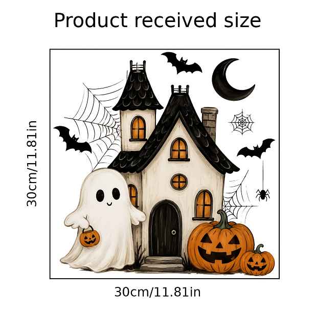 TEMU 2D ploché - 2D ploché Halloweenské strašidelné dům Duch Statické okenní nálepky, Statické adsorpční bez lepidla a zbytků Skleněné samolepky,