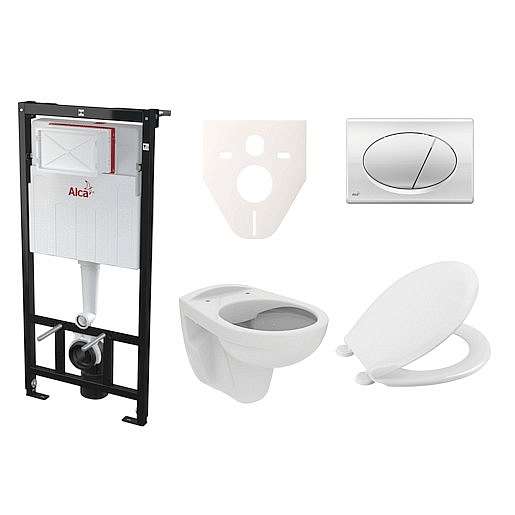 Závěsný set WC S-line PRO rimless, nádržka Alcaplast Sádromodul, tlačítko chrom lesk SIKOASP2