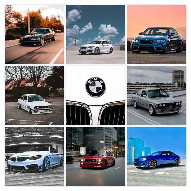 Sada obrazů 9x 20x20 Mix Auta Bmw