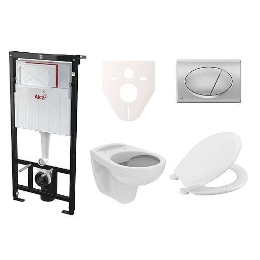 Závěsný set WC S-line PRO rimless, nádržka Alcaplast Sádromodul, tlačítko chrom mat SIKOASP3