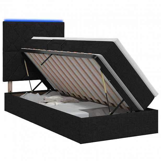 vidaXL LED postel s úložným prostorem a matrací Černá 100 x 200 cm