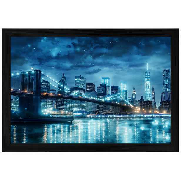 Plakát Rámeček Dřevo New York Brooklynský Most Noc Panorama 60x40
