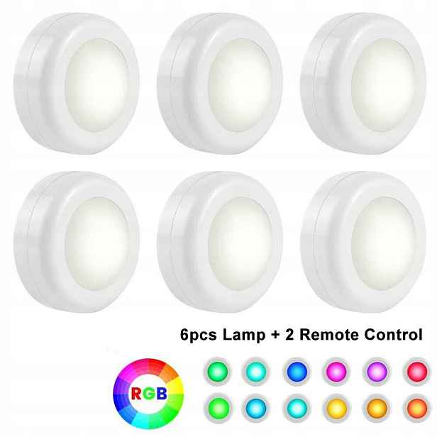 6 x bezdrátová Rgb Led lampička 2 x dálkový ovladač Osvětlení skříněk
