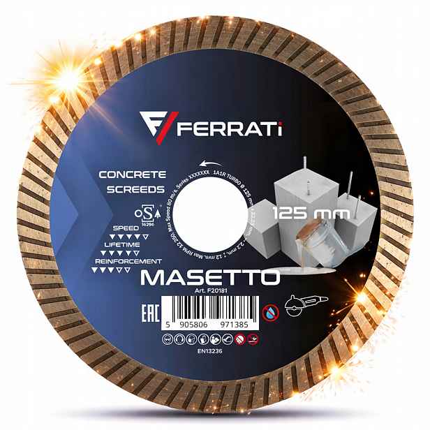 Diamantový kotouč Ferrati 1AIR Turbo Masetto 125x22 pro řezání betonu cihly