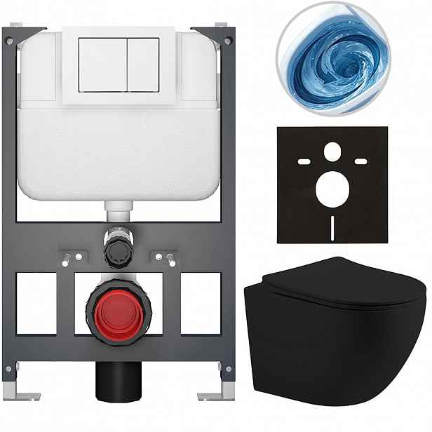 Kompletní WC set Basic/Cesso - černá matná - WC tlačítko Maxio/Bílá - závěsné - nízký modul - předstěnová instalace - 49x36 cm - 8050BD86214