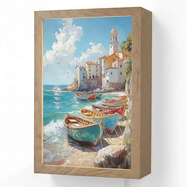 OnlyWow NÁSTĚNNÁ LAMPA Lodě - skály - moře - slunce 20x30 cm