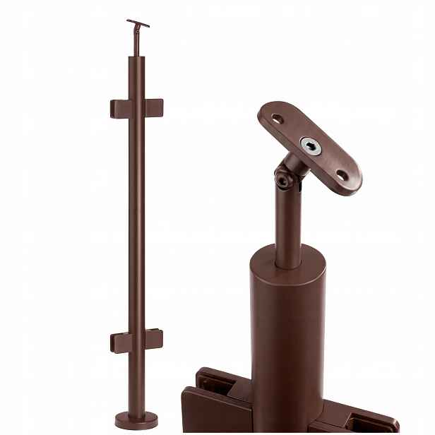 Průchozí sloupek skleněného zábradlí 110 cm kulatý fi 42 mm Hnědý Loft