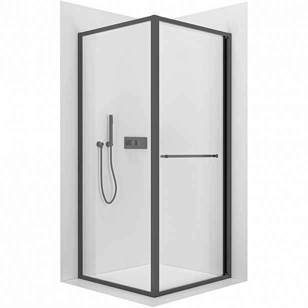 Sprchový kout Versaro L/P - 6 mm - černá matná, transparentní sklo - 90x90 cm - zasouvací