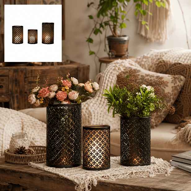 TEMU 3 ks Elegantní kovový dutý svícen - severský minimalistický design lucerny, vhodný pro domácí a ložnicovou dekoraci, romantická atmosféra večeře