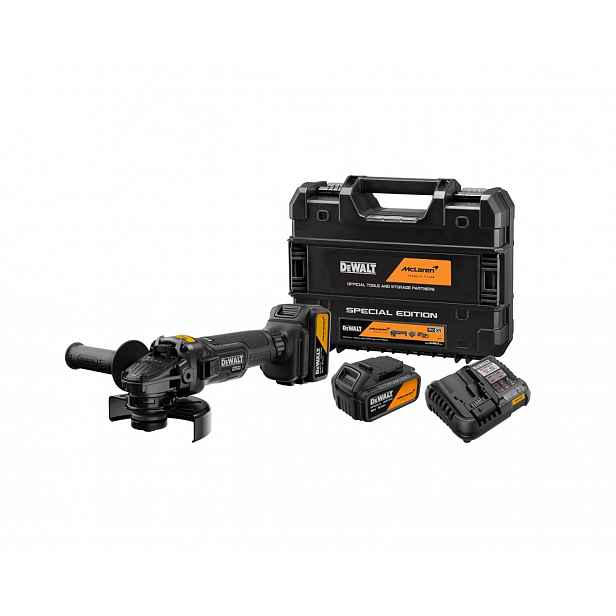 DeWALT - 18V AKU úhlová bruska 125 mm, McLaren, 2x aku 5,0 Ah XR Li-Ion, nabíječka DCG45MP2T