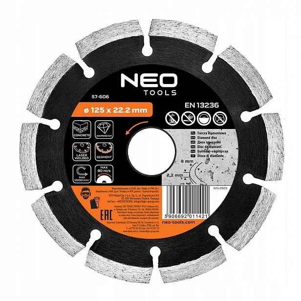 Diamantový kotouč 125 x 22.2 mm segmentový Neo Tools 57-606