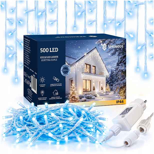 Rampouchy 1000LED Venkovní Osvětlení 45 M Modrá, Tloušťka IP44 Světelný Závěs