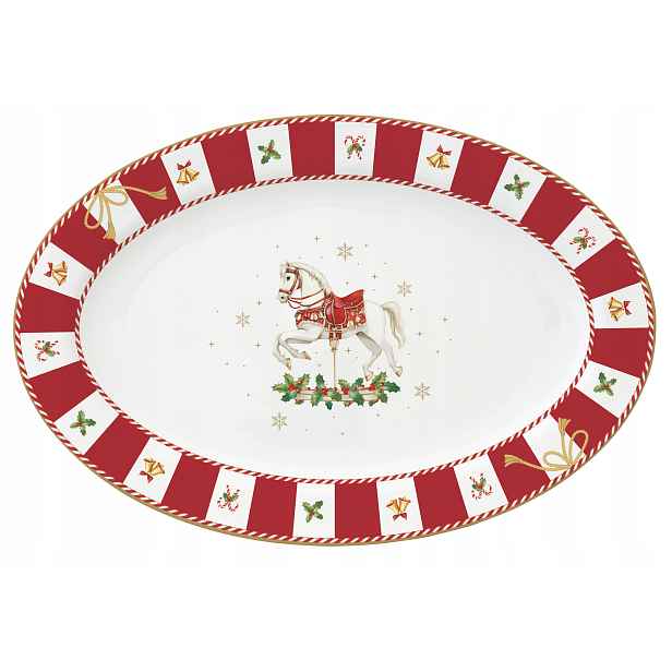 Vánoční porcelánová mísa 35 × 23,5 cm podnos Houpací kůň