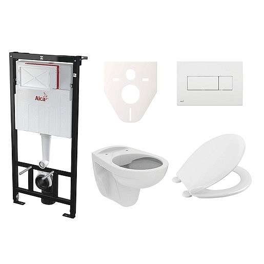 Závěsný set WC S-line PRO rimless, nádržka Alcaplast Sádromodul, tlačítko bílé SIKOASP4