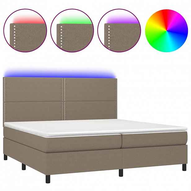 vidaXL Box spring postel s matrací a LED taupe 200x200 cm textil