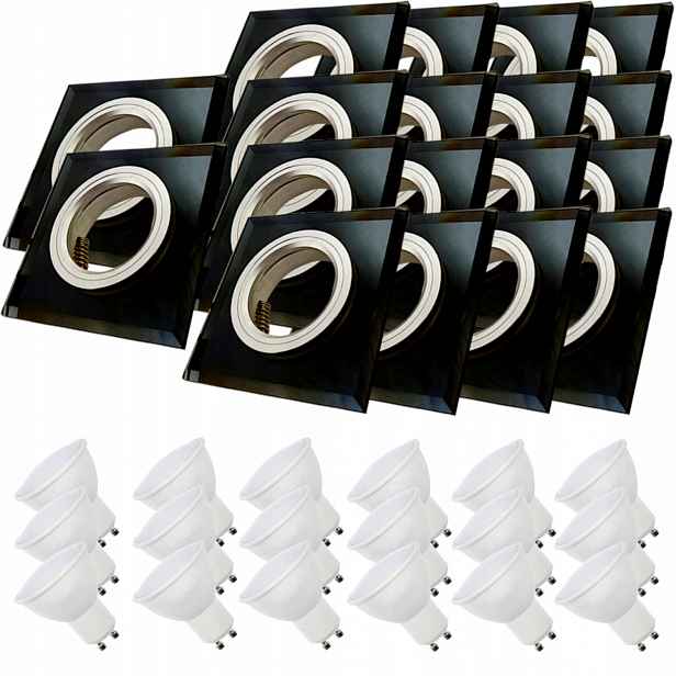 18x Černá Skleněná Stropní Lampa Halogenové Svítidlo Led Žárovky 1.5W