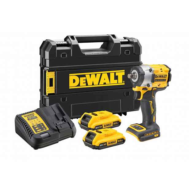 DeWALT - 18V AKU rázový utahovák, 2x aku 2,0 Ah XR, nabíječka DCF921D2T