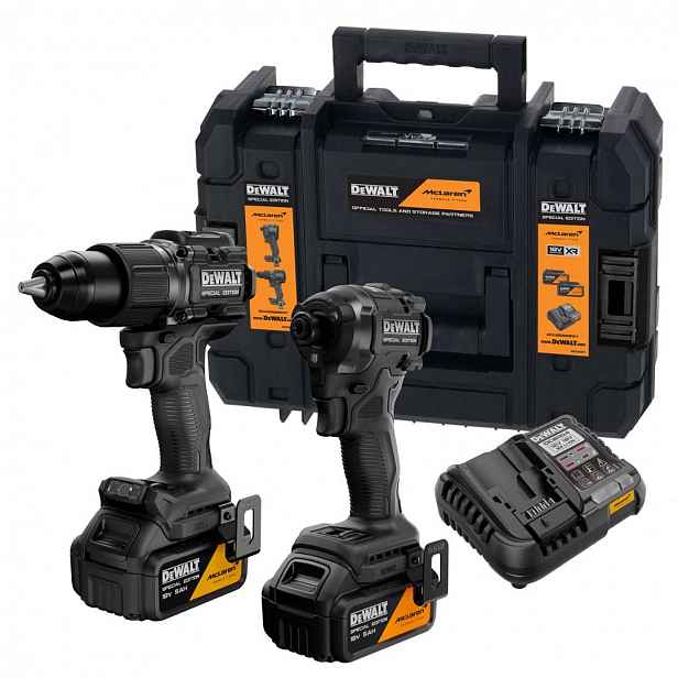 DeWALT - 18V AKU sada příklepové vrtačky a rázového utahováku, McLaren, 2x aku 5,0 Ah Li-Ion XR, nabíječka DCK2222MP2T