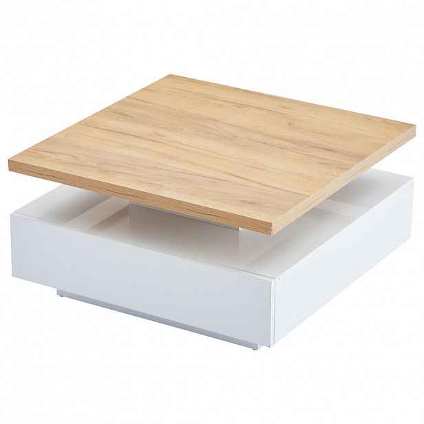 Urban Meuble KONFERENČNÍ STOLEK Otočný 360°, bílo-ořechový, 70 × 70 × 36 cm