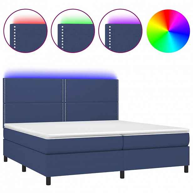 vidaXL Box spring postel s matrací a LED modrá 200x200 cm textil