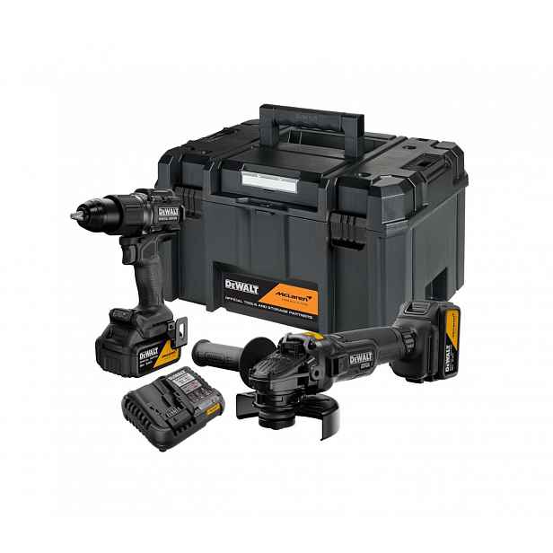 DeWALT - 18V AKU sada příklepové vrtačky a úhlové brusky, McLaren, 2x aku 5,0 Ah Li-Ion XR, nabíječka DCK2223MP2T