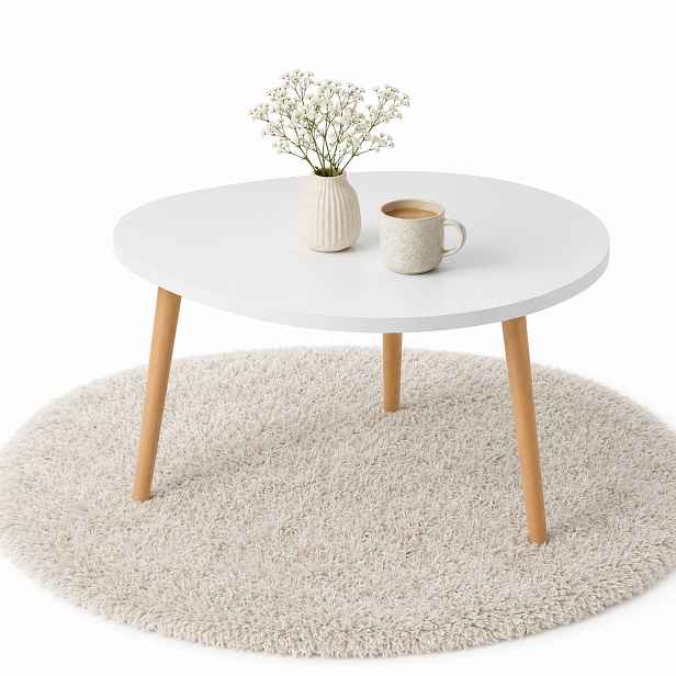 Kávový Stolek Do Obývacího Pokoje Bílý Oválný 50 X 70 CM, Skandinávské Dřevo Mdf