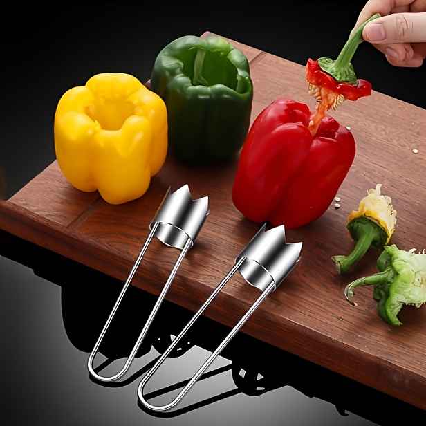 TEMU Sada 2 ks Nerezový nástroj na odstraňování jádřince z paprik, Ruční extraktor zeleniny, Odolný kuchyňský pomocník, Vhodný pro chilli papričky,