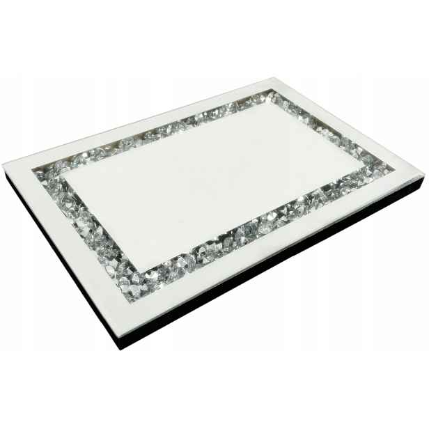 Skleněná Podnoska Obdélníková Stříbrná Glamour Krystaly 33x22x2CM