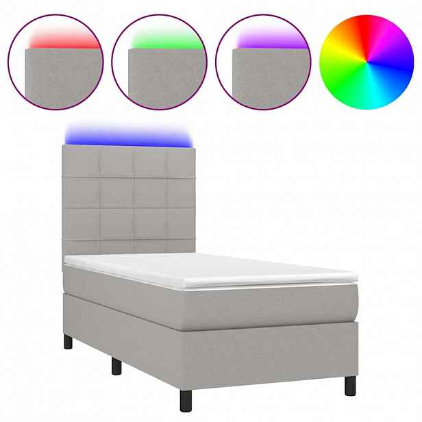 vidaXL Box spring postel s matrací a LED světle šedá 80x200 cm textil