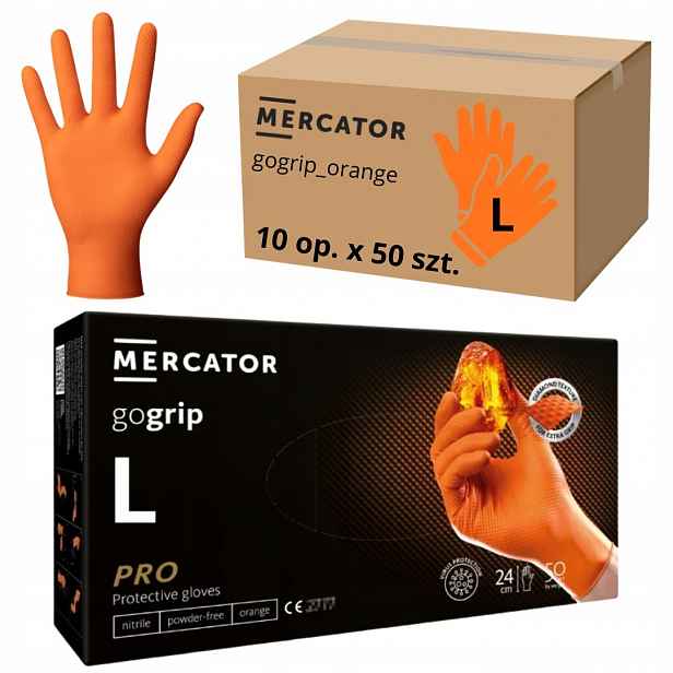 Rukavice Mercator Gogrip Nitrilové oranžové Oranžové 50 ks vel. L x 10 op