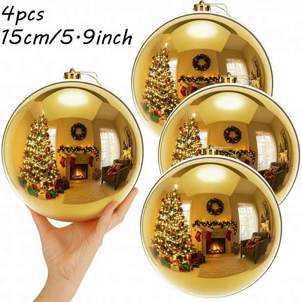 TEMU 4 ks, 15 cm nadměrné plastové vánoční koule, vhodné pro venkovní dekorace vánočního stromku (Candy Golden) pro sváteční večírky (náhodný