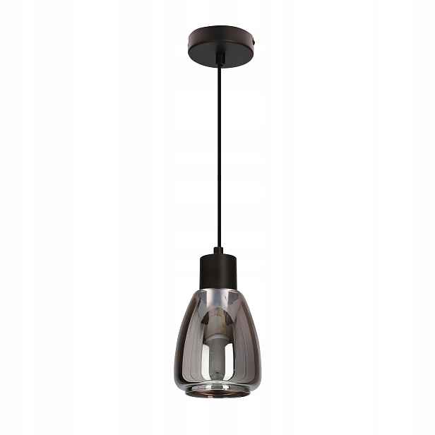 1-bodová závěsná lampa černá na lanku s kouřovým stínítkem